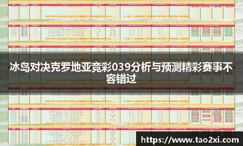 冰岛对决克罗地亚竞彩039分析与预测精彩赛事不容错过